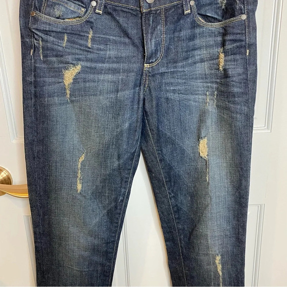 Paige Skyline Dark Blue Denim Distressed Straight Cut Jeans Size 24 Wome… - Picture 6 of 15
